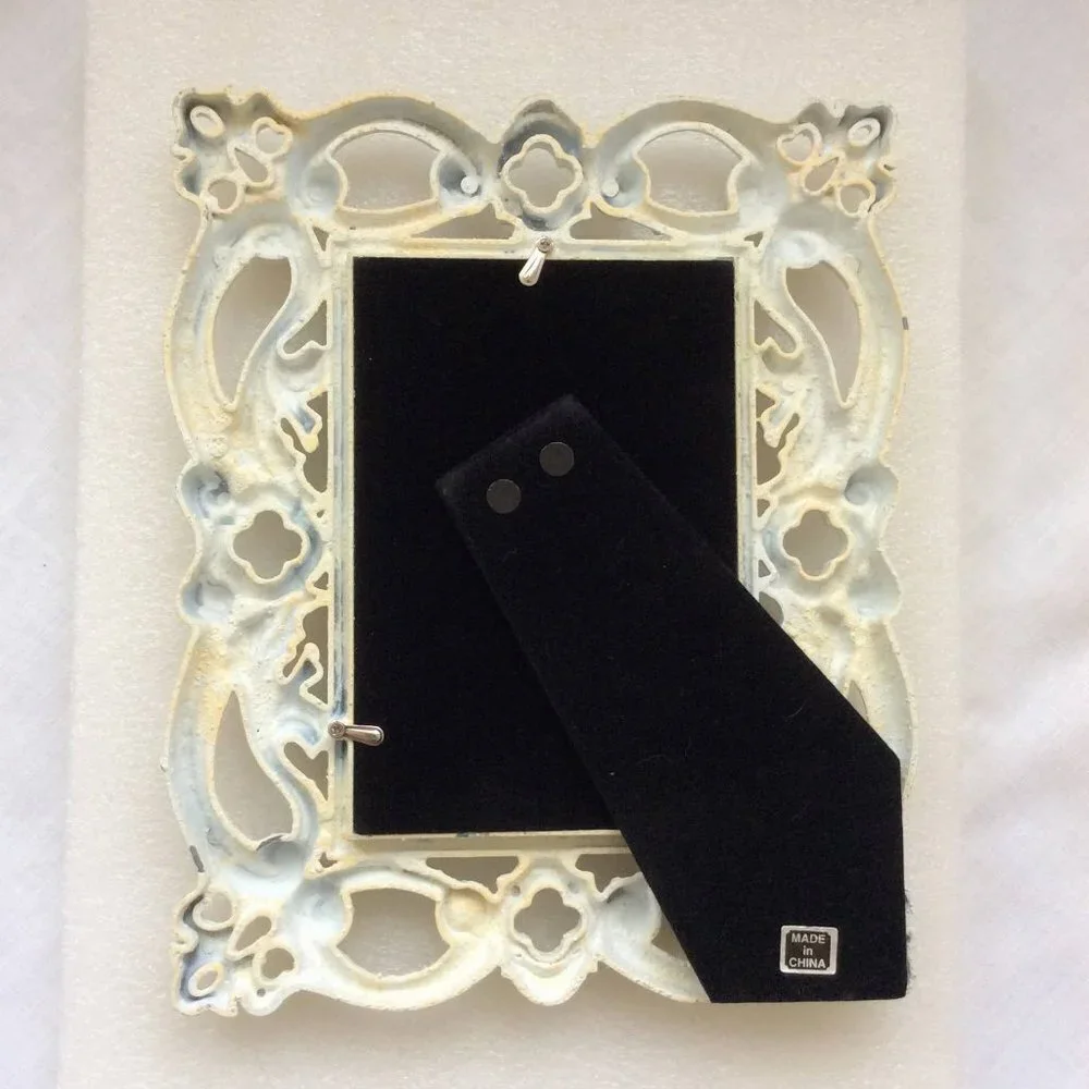 Beautiful Heavy Metal Photo Frame Whitewashed NWOT